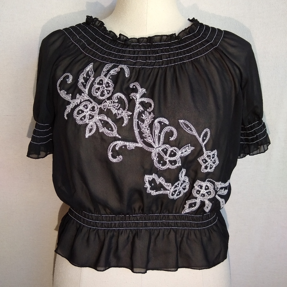 Free People Embroidered Beaded Crop Top